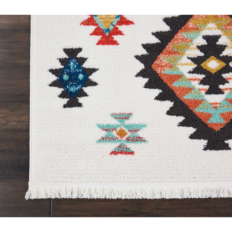 Tapis blanc / brun / bleu Southwestern, Rectangle 3 pi 11 po x 6 pi 2 po