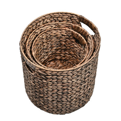 Avery Bohemian Cottage Handwoven Hyacinth Cylinder Nesting Baskets with Handles (Set of 3)