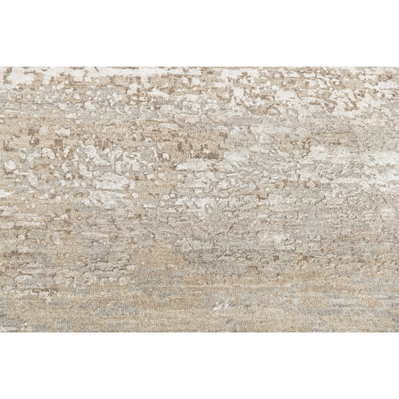 Hand Knotted Abstract Area Rug in Dark Beige/Cream, Rectangle 5' x 8'