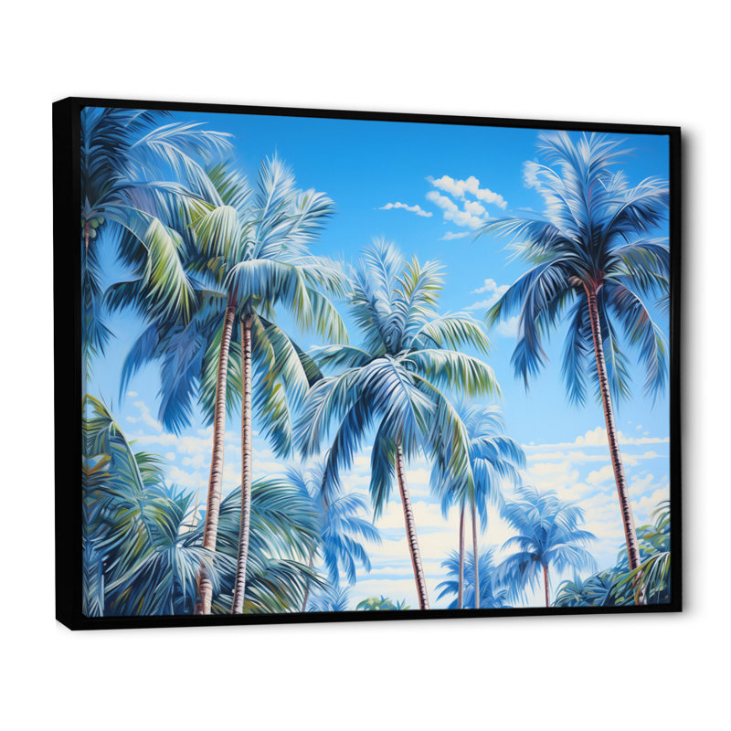Symphonie de palmiers bleus sur toile, H 34 po x l 44 po x P 1,5 po, Cadre flottant noir