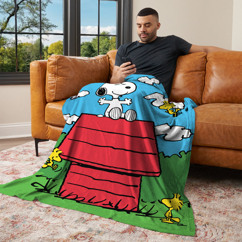 Plaid imprimé Peanuts 117 x 152 cm, 100 % polyester, doux, confortable, léger et décoratif