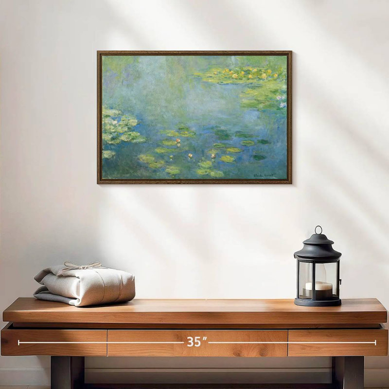 Nymphéas III, 19 po x 13 po, Cadre flottant noyer