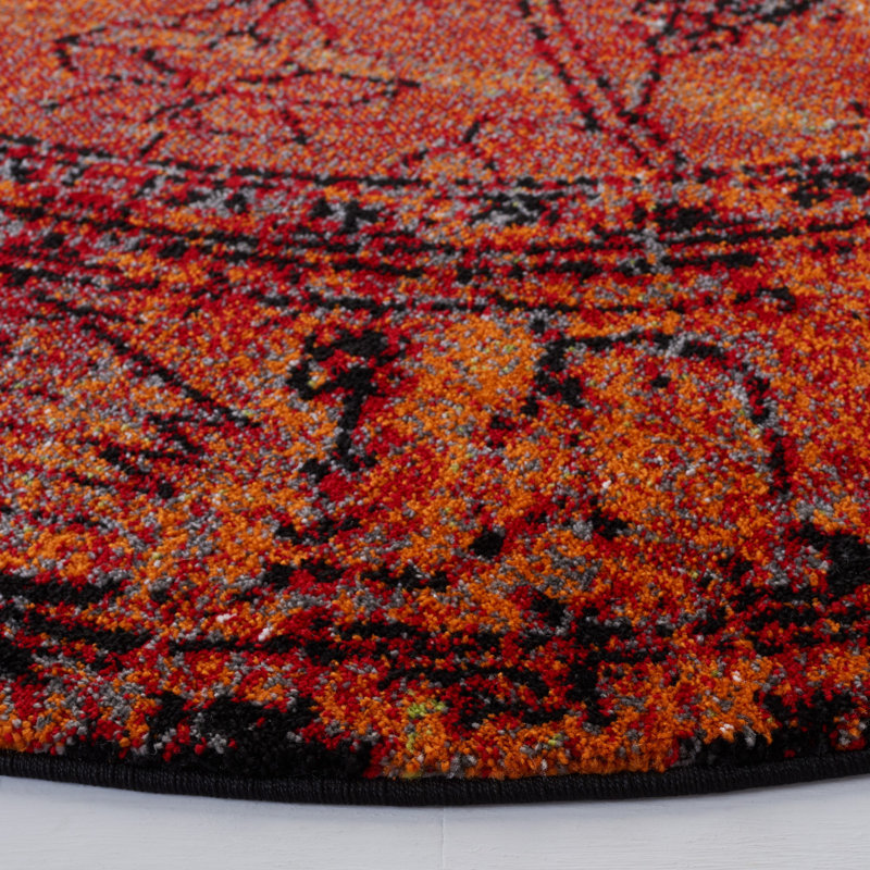 Scheinuk Oriental Orange Area Rug, Round 6'7"