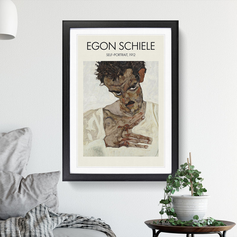 Self Portrait Vol.10 by Egon Schiele - Picture Frame Painting, Black, 36cm H x 27cm W x 2cm D