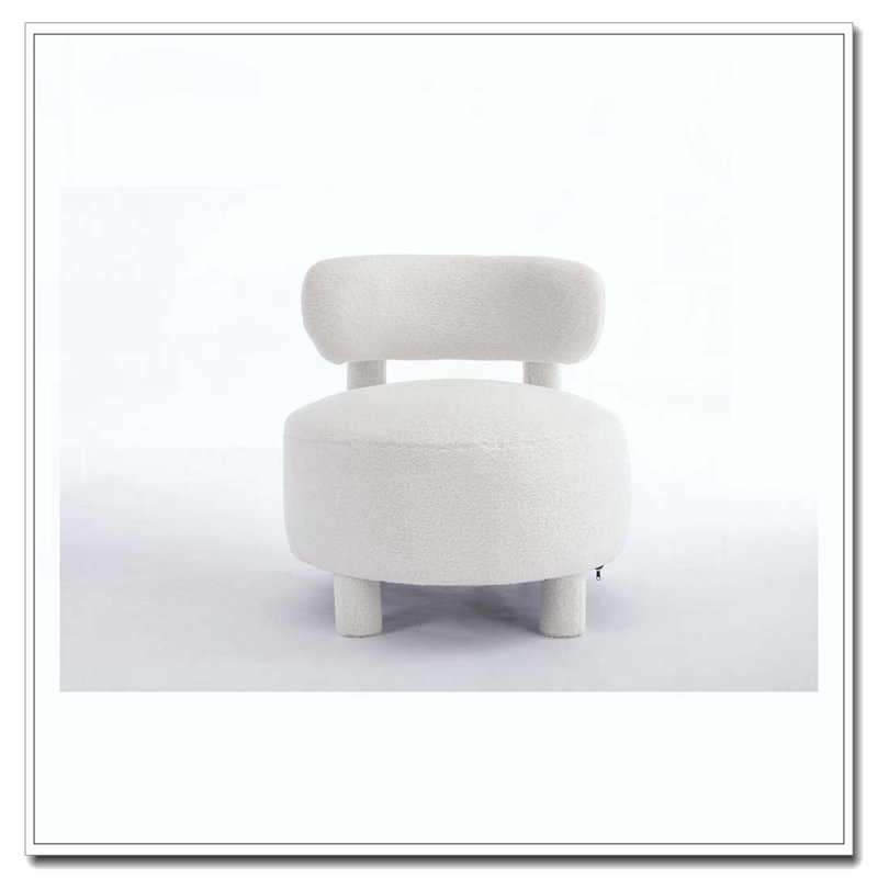 Chaise d'appoint Teddy en tissu avec dossier incurvé et pieds en bois massif, Blanc
