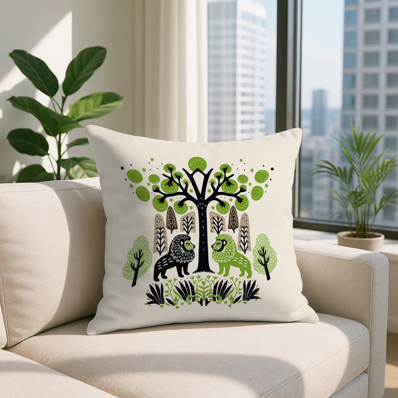 Coussin Comas, Chartreuse, Carré 15 po