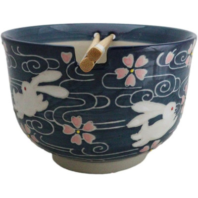Sakura Rabbits Large 24Oz Donburi Ramen Bowl With Chopsticks Set