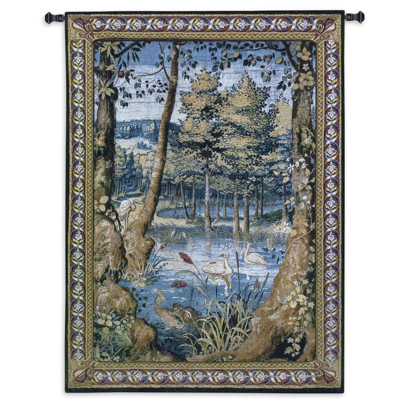 Tapisserie verdure avec animaux, H 53 po x l 40 po - coton