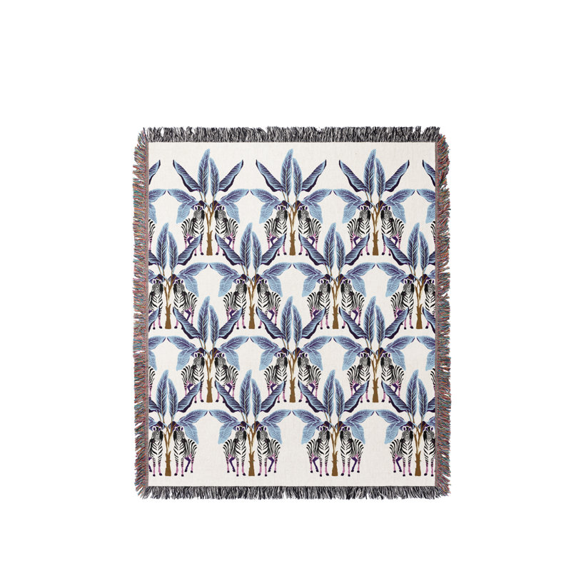 Jeté en mélange de coton Xavier Zebra, Noir / bleu / banc cassé, L 80 po x l 60 po