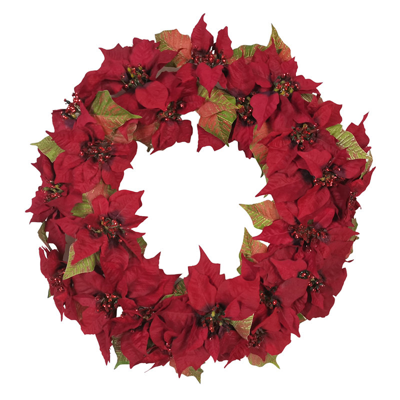 Kurt Adler Unlit Christmas Wreath, Poinsettia, 24in