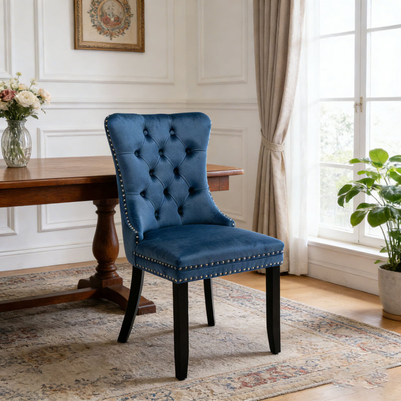 Chaise rembourrée en bois massif, Bleu