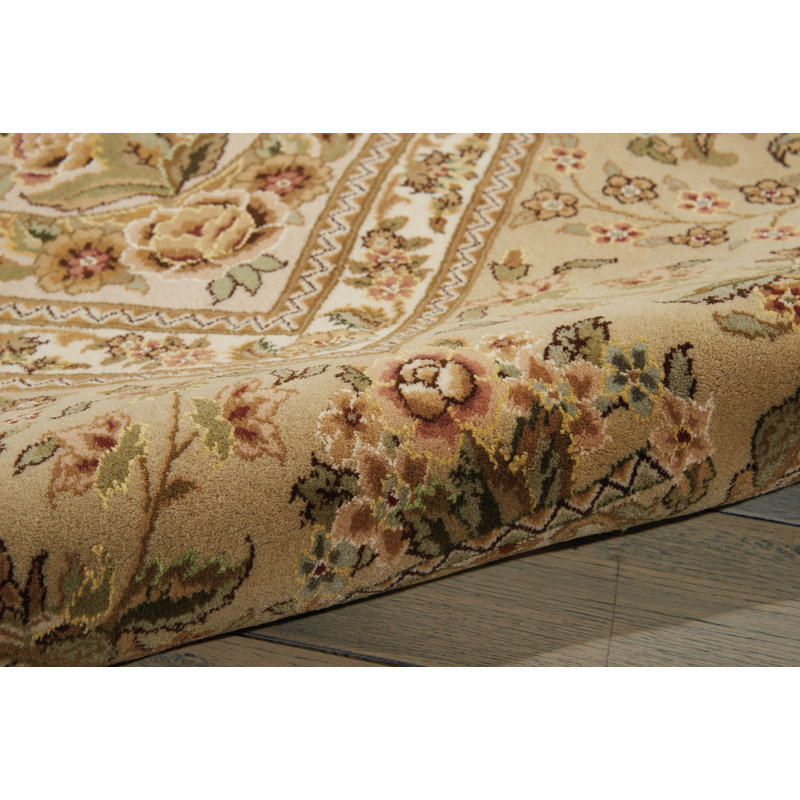 Tapis beige en laine noué à la main Bilbrey