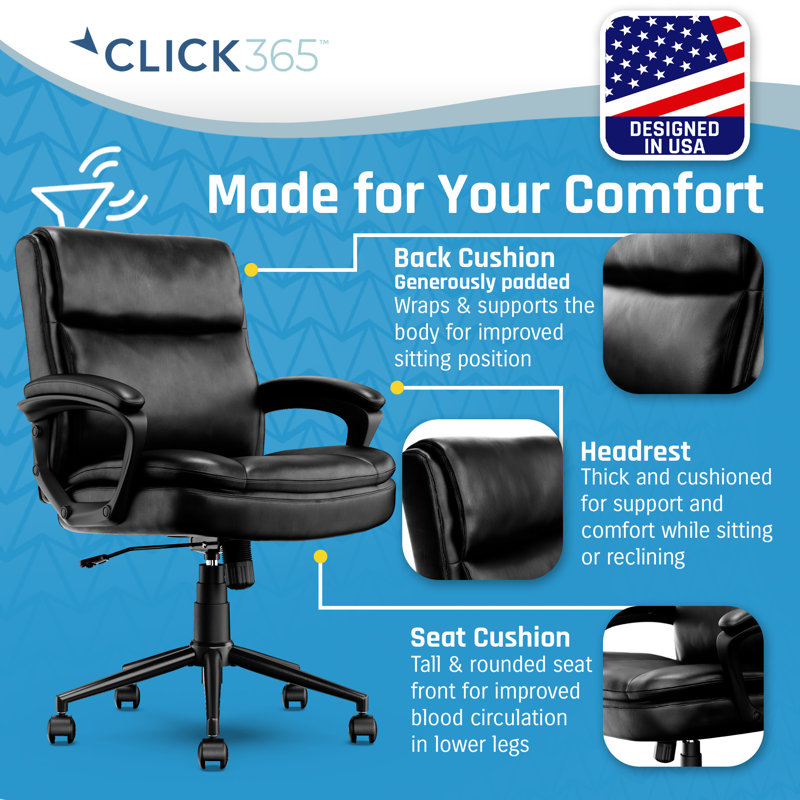 Black Bonded Leather Ergonomic Swivel Office Chair with Armrests