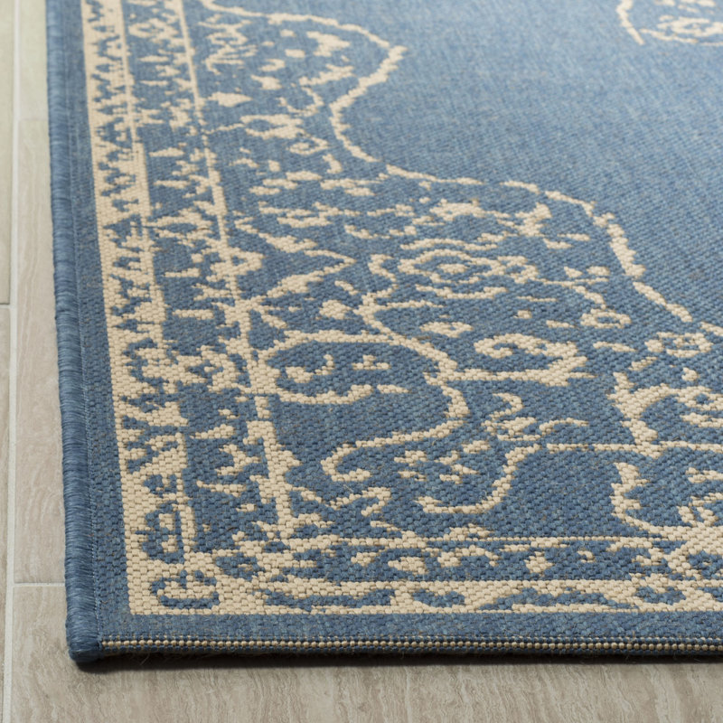 Tapis bleu / crème Donivin, Rectangle 5 pi 3 po x 7 pi 6 po