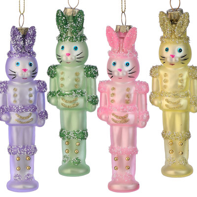4.5" Glass Bunny Soldier Ornament 