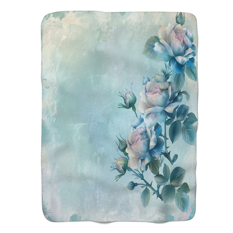 Douces roses bleues - couverture Sherpa de qualité supérieure 1 pièce, Lit simple