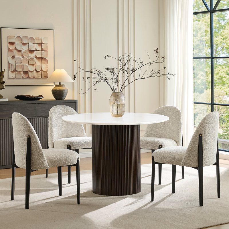 Ensemble de salle à manger 5 pièces, 5 pièces: table, 4 chaises, Blanc, Blanc