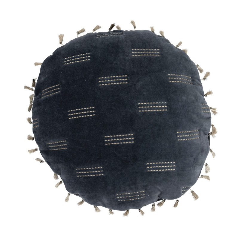 Square Cotton Velvet Pillow with Metallic Embroidery and Tassels