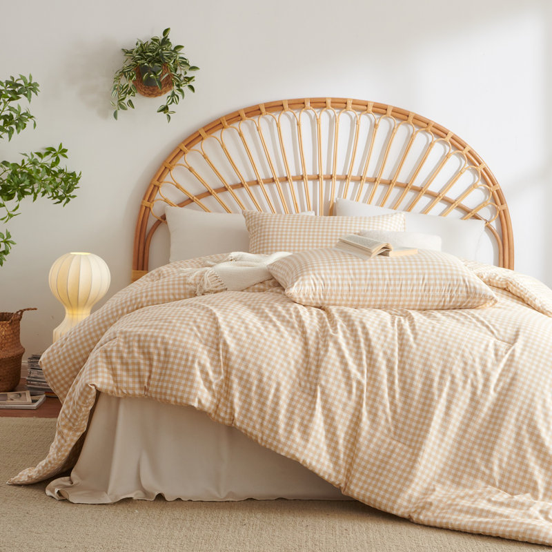 Gingham Comforter Set Modern Style Plaid Comforter Set 100% Washed Microfiber Boho Comforter Farmhouse Gingham Plaid Bedding Set