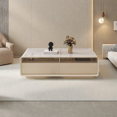 Rectangular storage rock slab coffee table