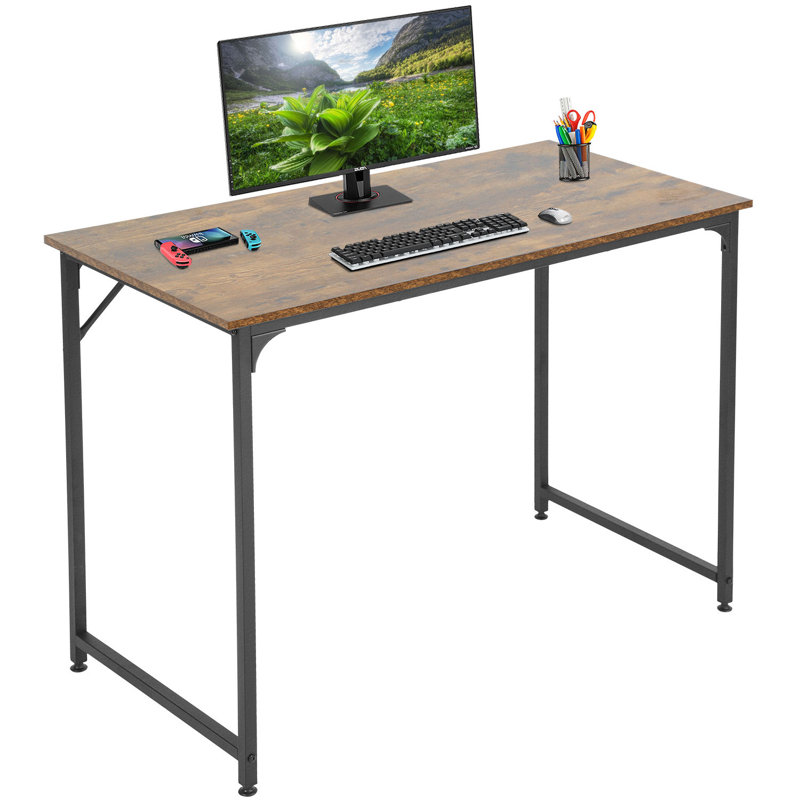 Petit bureau moderne avec bureau et bureau en métal pour bureau à domicile, H 30 po x l 39 po x P 20 po, Brun / Noir