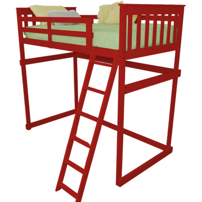 Versaloft Mission Amish Crafted Solid Wood Twin Loft Bed With Side Ladder In Dark Green Paint - Pine Bed For Kids And Teens