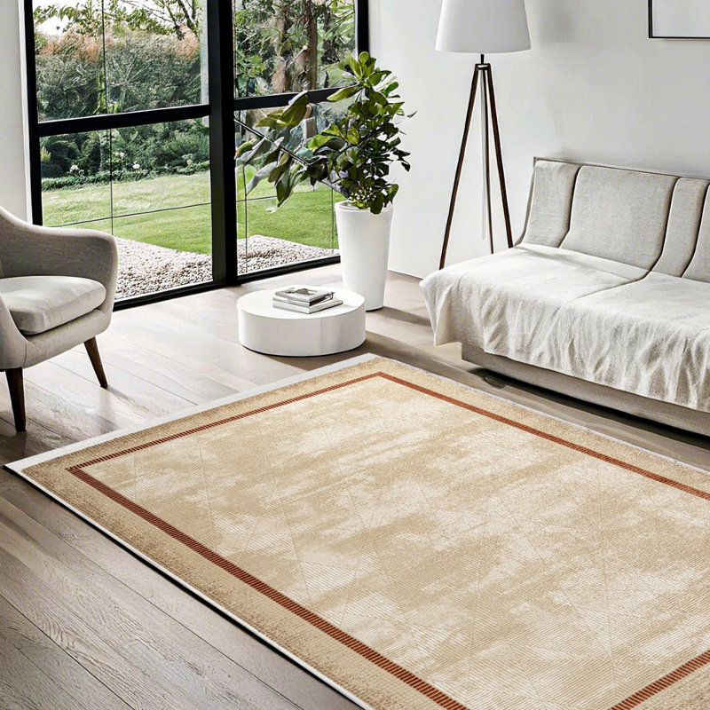 Tapis beige lavable à la machine antidérapant