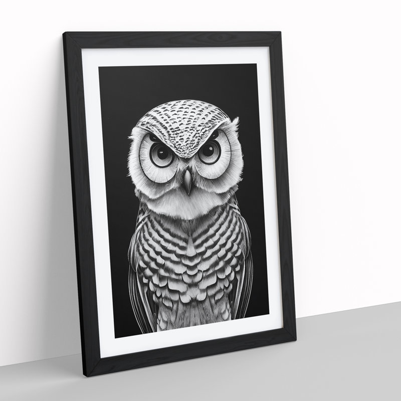 Owl Monochrome No.1 - Framed Print, Black, 46cm H x 34cm W x 2cm D