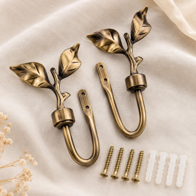 Bronze Leaf-Shaped Metal Curtain Holdbacks, 1 Pair