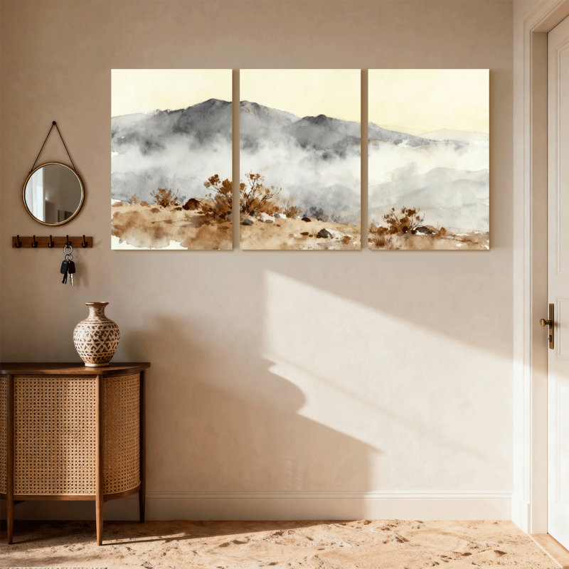 «Abstract Mountain Mist Landscape», ensemble de 3 impressions sur toile, H 18 po x l 36 po