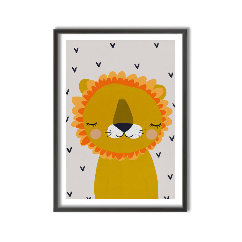 Petit lion encadré, H 16 po x l 12 po x P 1 po