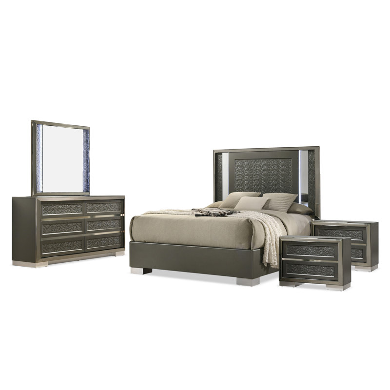 Rivington 5-Piece Bedroom Set, 5 Pcs: Bed, 2 Nightstands, Dresser, Mirror, King