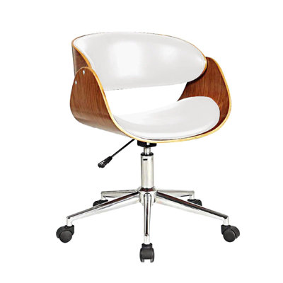 Brown White and Silver Adjustable Height Swivel Rolling Office Chair