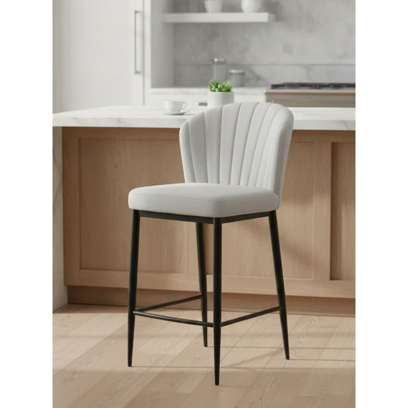 Tabouret de comptoir en tissu Yurem, Blanc