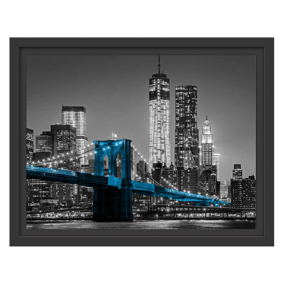 Gerahmtes Wandbild Brooklyn Bridge mit Wolkenkratzern