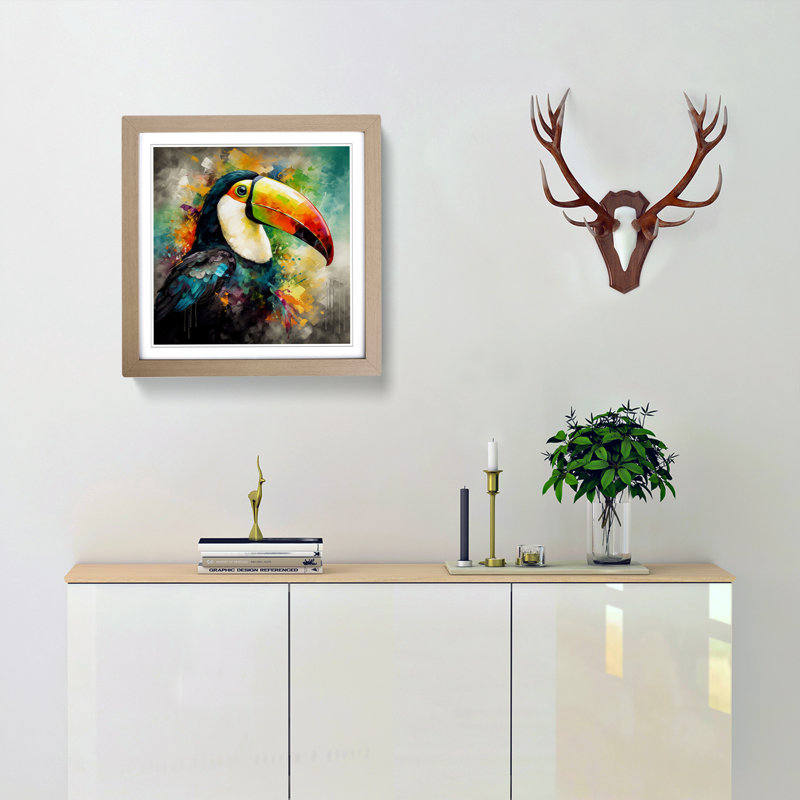 Toucan Abstract Art - Framed Print, Oak