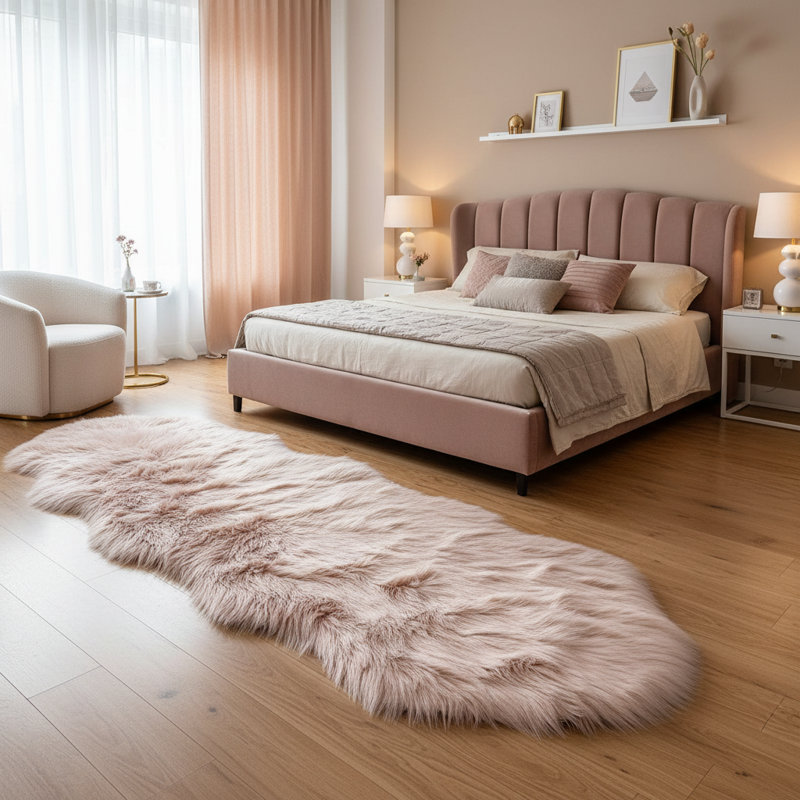 Ultra Soft Fluffy Shaggy Area Rug Faux Fur Sheepskin Rug 2X6 Ft For Bedroom Living Room Sofa – Pink, Pink