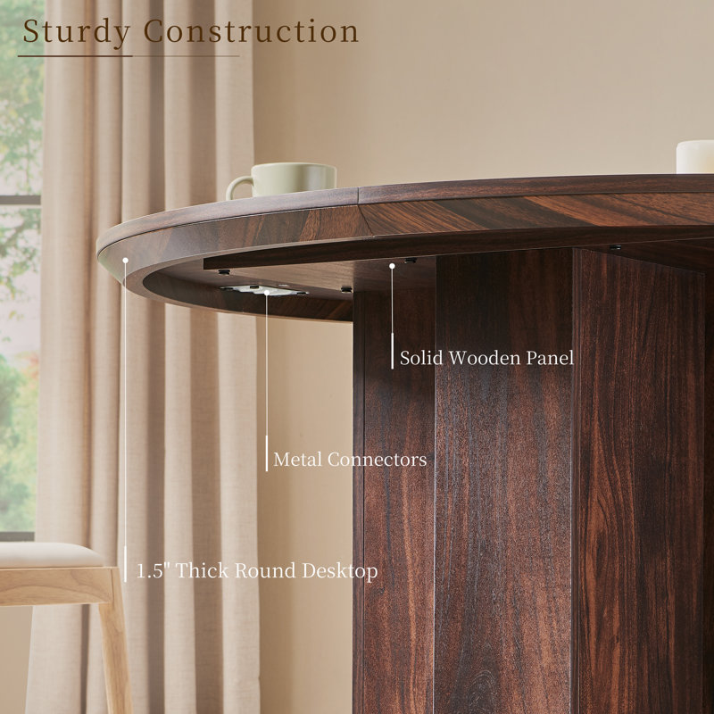 Round Dining Table, Small Kitchen Table For 4-6, Brown