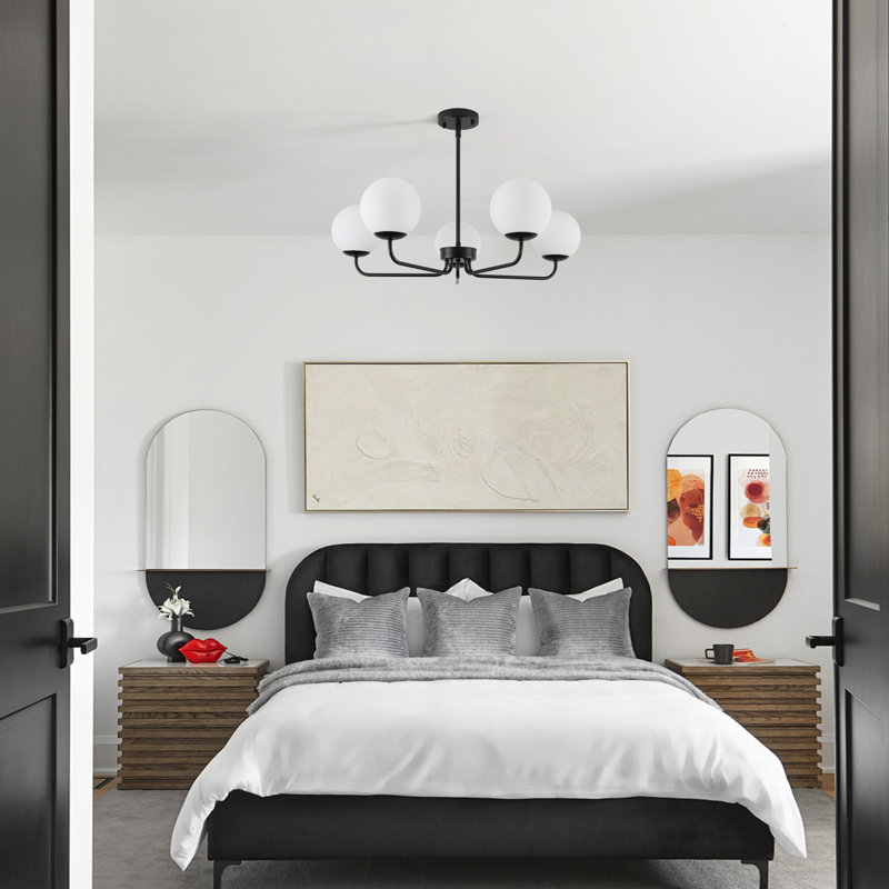 5-Light Dimmable Sputnik Modern Linear Chandelier, Matte Black
