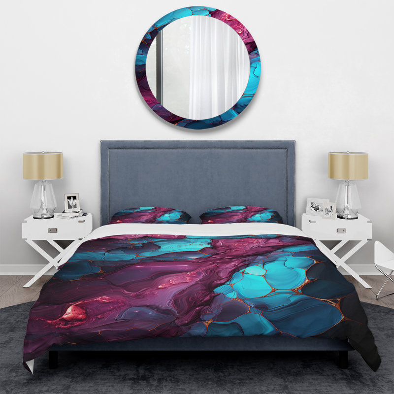 Ensemble de housse de couette bleu et mauve sans soudure Marble I - Abstract Modern Shapes
