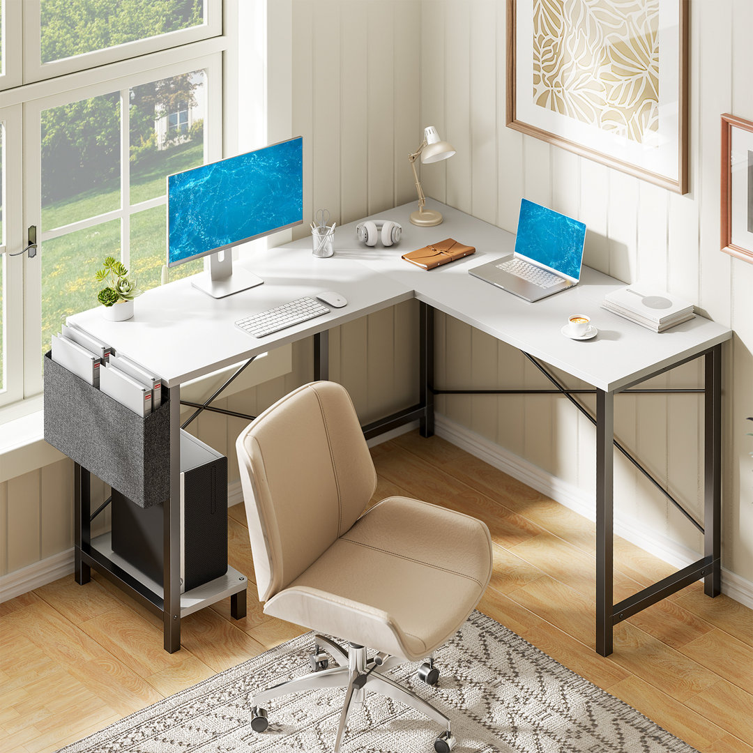 L Shaped Reversible Desk with CPU Stand Inbox Zero Top 