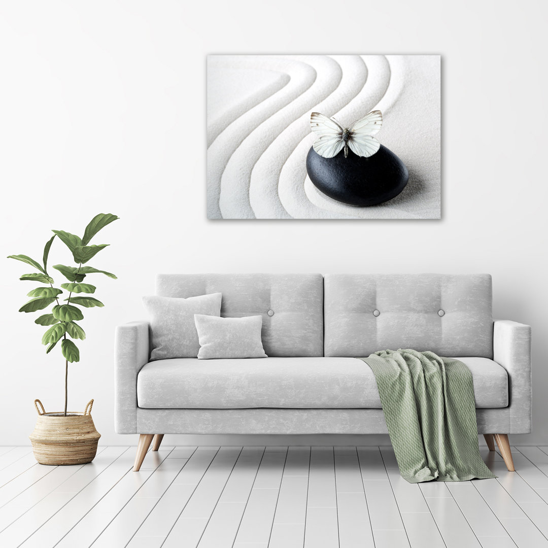 Zen Stone And Butterfly - No Frame Print on Glass