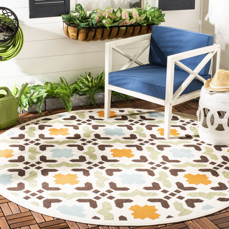 Amedee Performance Oriental Indoor/Outdoor Area Rug, Round 6'7"