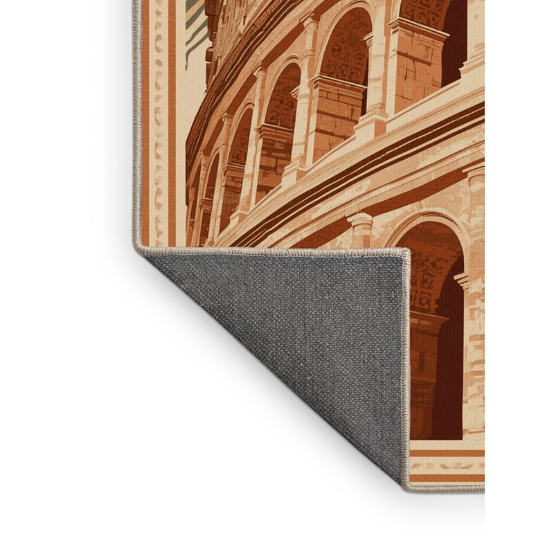 Soft Plush Rodolfo Rome Colosseum Classic Oriental Area Rug in Brown – Beige Binding, 2x5