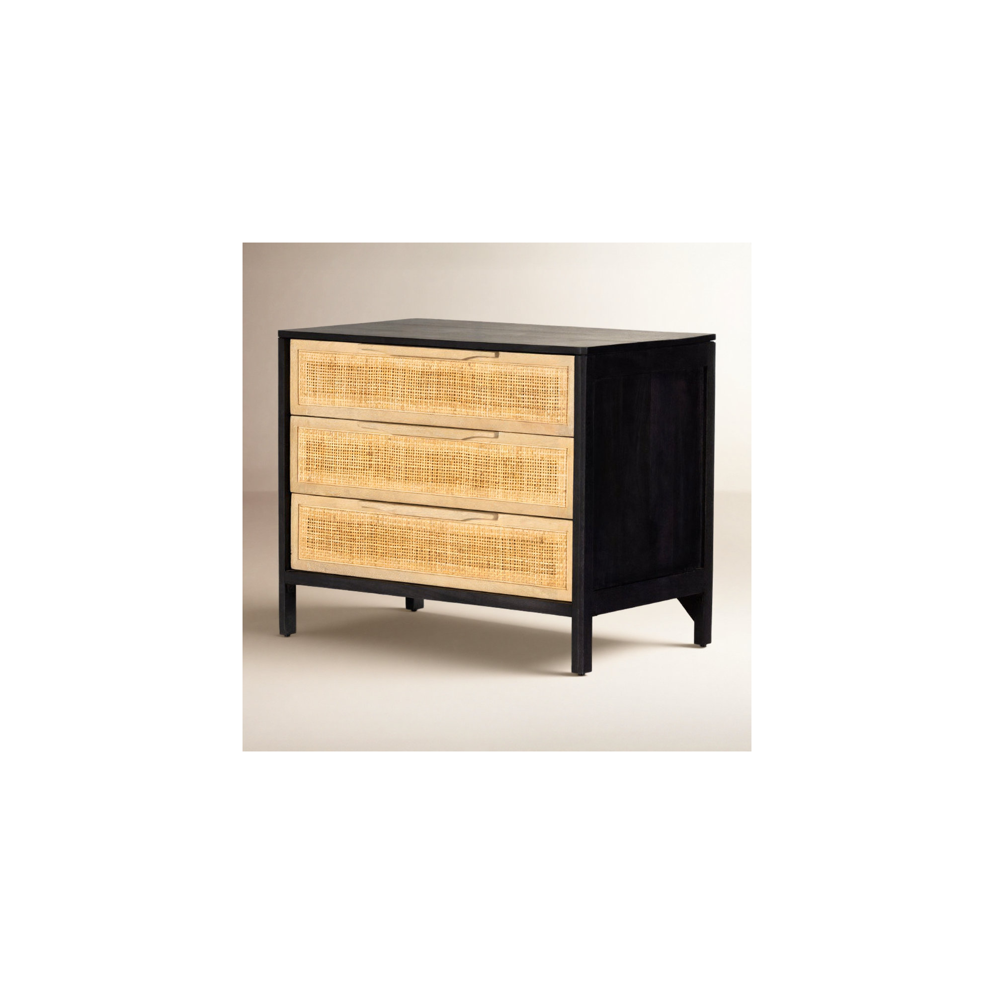 Nellie 3 - Drawer Cane Chest, Black/Natural