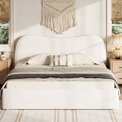 Minimalist Upholstered Platform Bed with Sturdy Wooden Slats