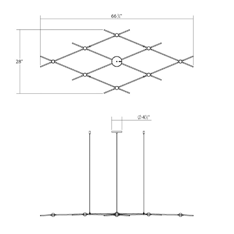 Constellation 9 - Light Acrylic Dimmable LED Square / Rectangle Chandelier, Satin Brass, 2700K