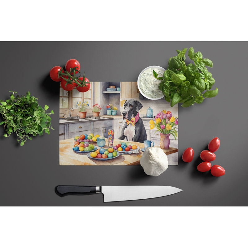Decorating Easter Great Dane Glass Cutting Board