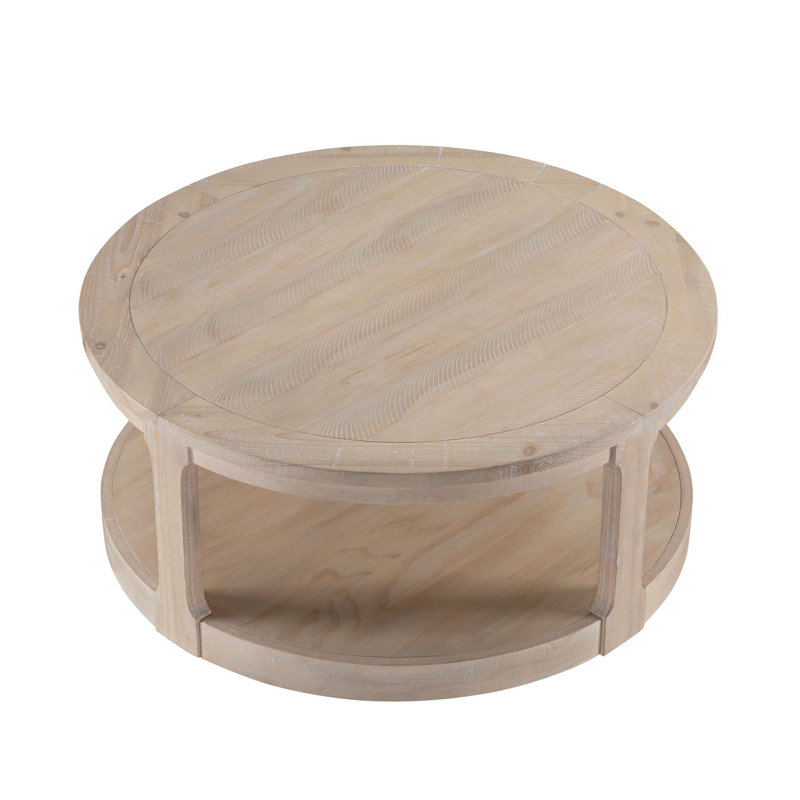 Oak 40" Round Two-Tier Wooden Coffee Table with Wheels