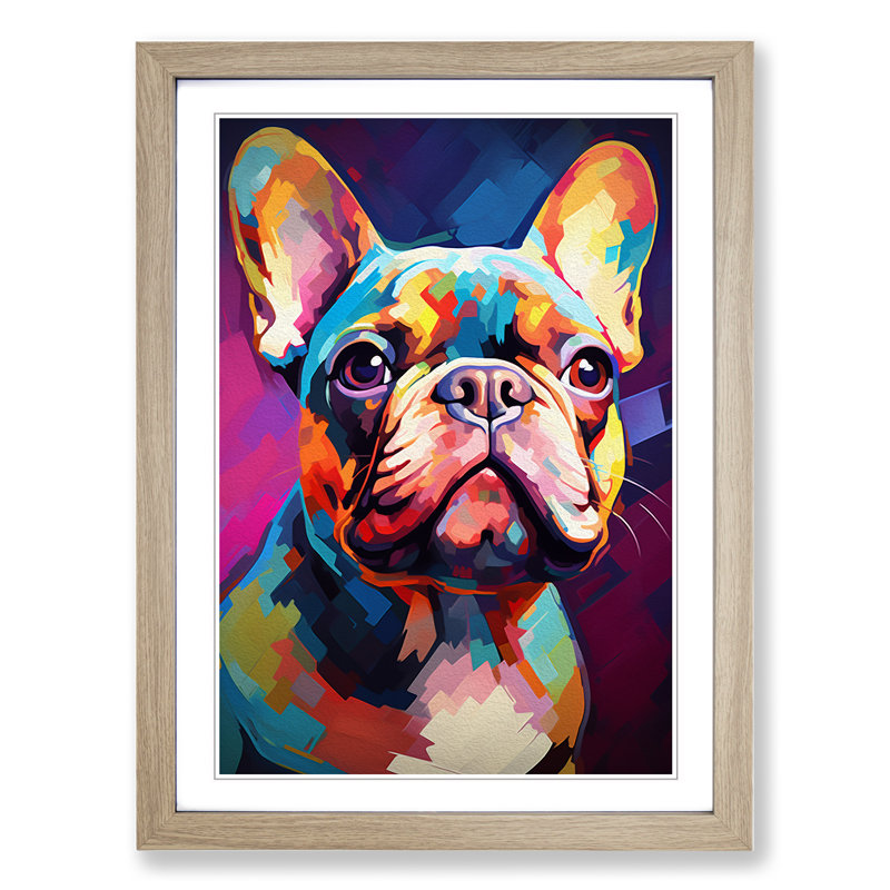 French Bulldog Modern - Framed Print, Oak Framed, 64cm H x 46cm W